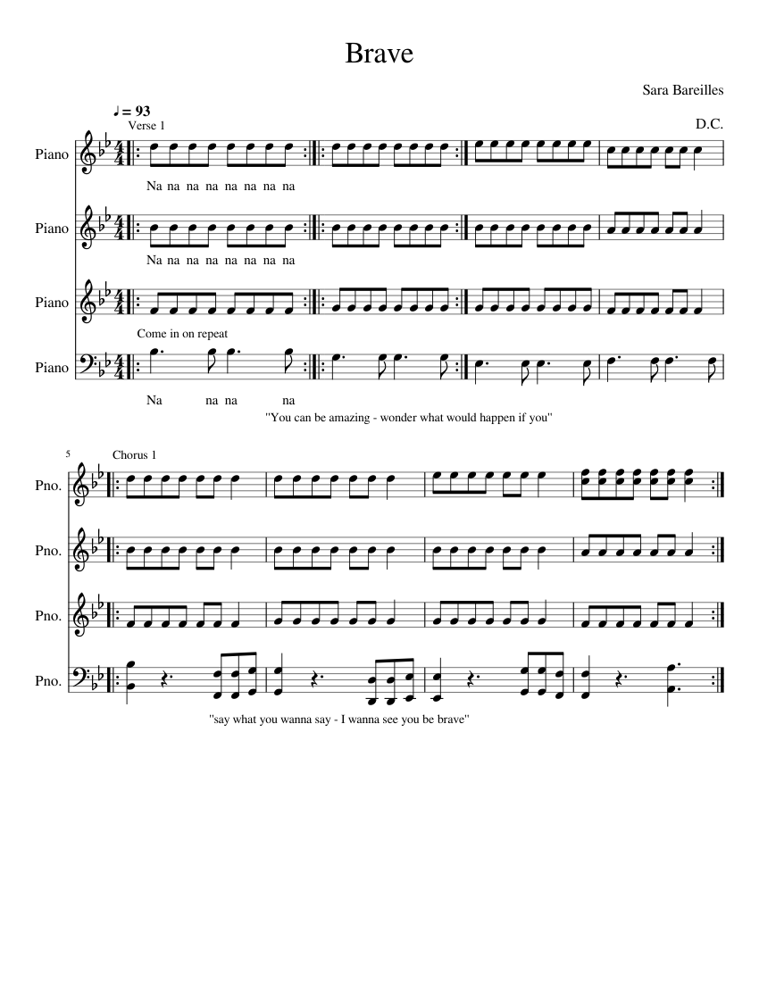 Brave Sheet music for Piano (Mixed Quartet) | Musescore.com