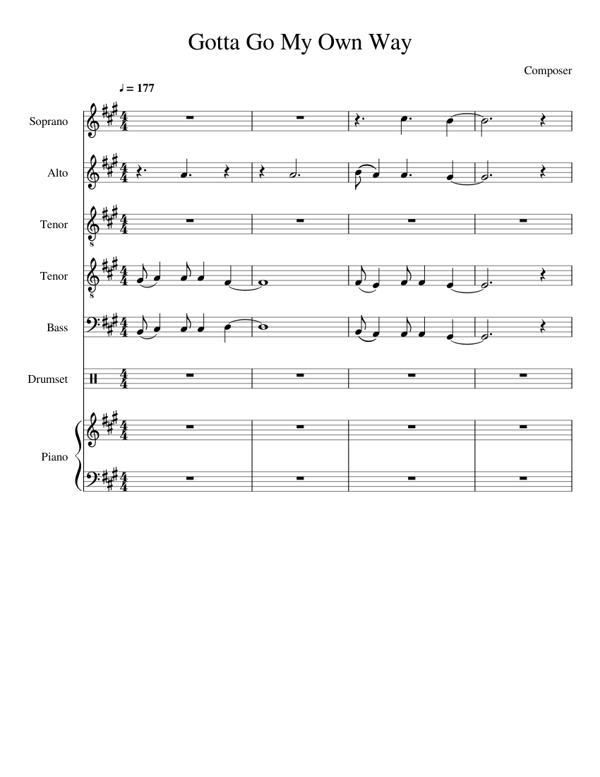 Gotta Go My Own Way Sheet Music For Piano Drum Group Soprano Tenor More Instruments Mixed Ensemble Musescore Com