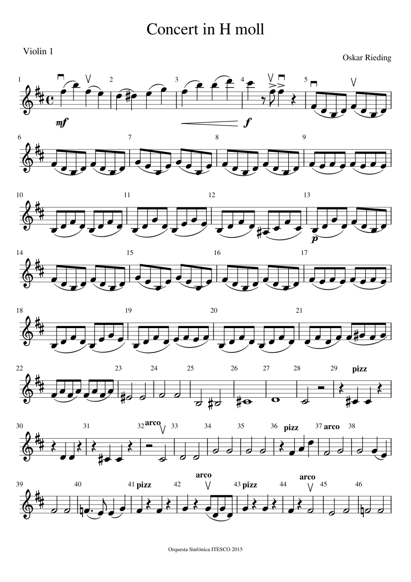 Concert in H moll - Rieding - Violin1 Sheet music for (Solo) Musescore.com