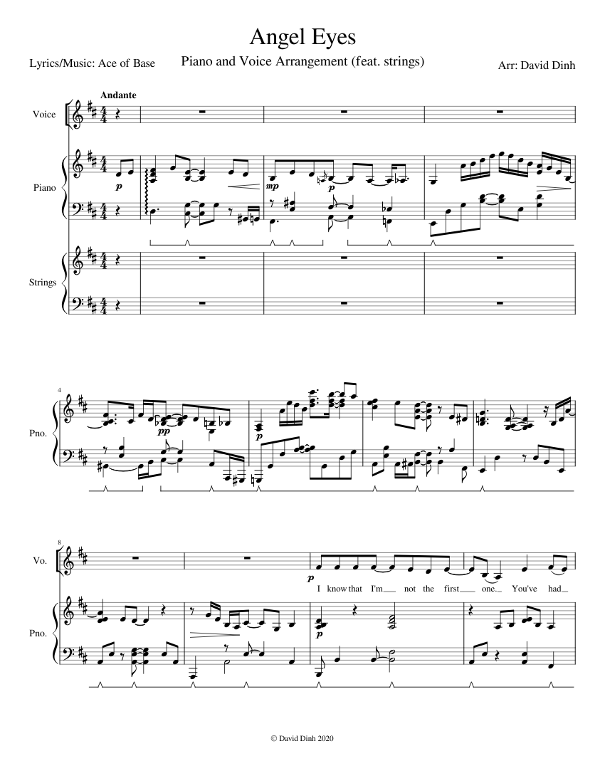 Angel Eyes (piano and voice arr. w/ strings) Sheet music for Piano, Vocals,  Strings group (Mixed Trio) | Musescore.com