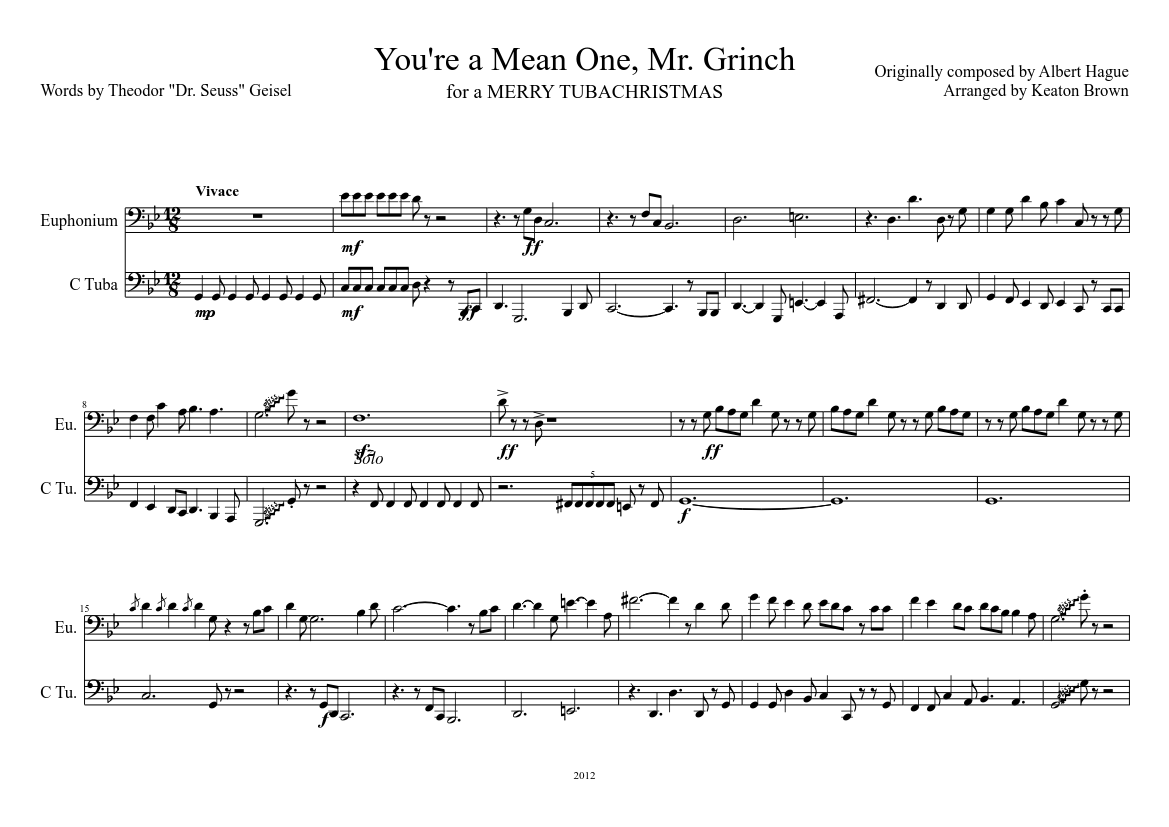 You're a Mean One, Mr. Grinch Sheet Music for Tuba (Solo) | MuseScore.com