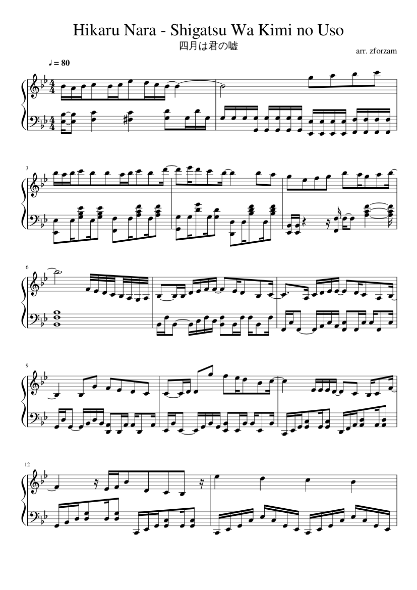 Hikaru Nara - Shigatsu wa Kimi no Uso OP on Piano (Right Hand Slow Easy) 