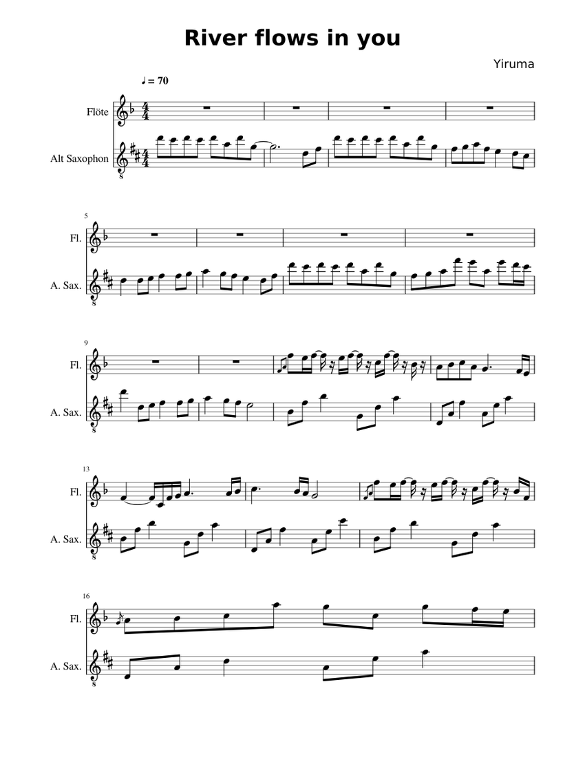 River flows in you flute and sax Sheet music for Flute, Saxophone (Alto