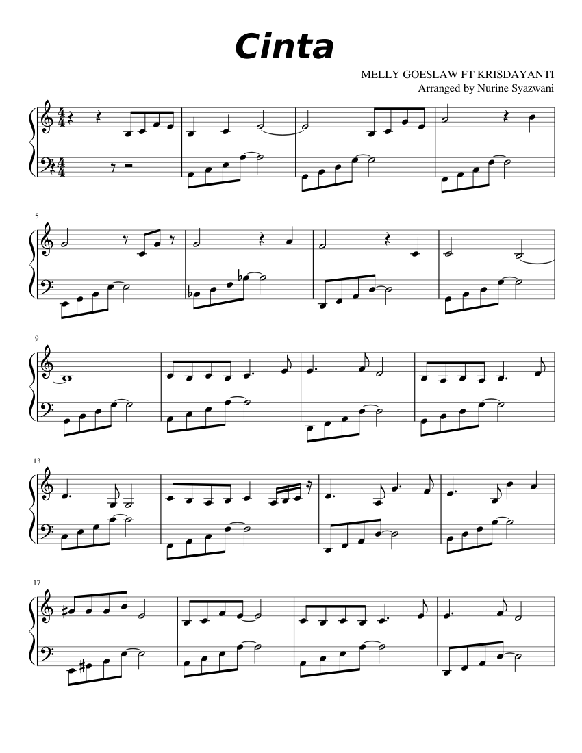 Cinta by Melly Goeslaw ft Krisdayanti Sheet Music for Piano (Solo) easy ...