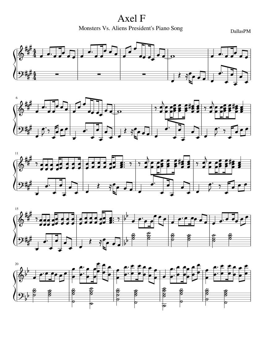 Axel F or Monsters Vs. Aliens President's Piano Song Sheet music for Piano  (Solo) | Musescore.com