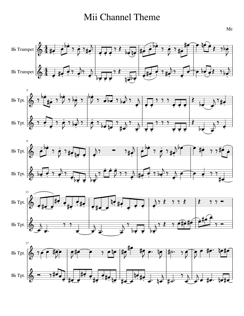 Mii Channel Theme Sheet music for Trumpet in b-flat (Brass Duet ...