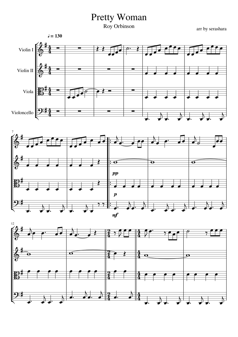Pretty Woman Sheet music for Violin, Viola, Cello (String Quartet) |  Musescore.com