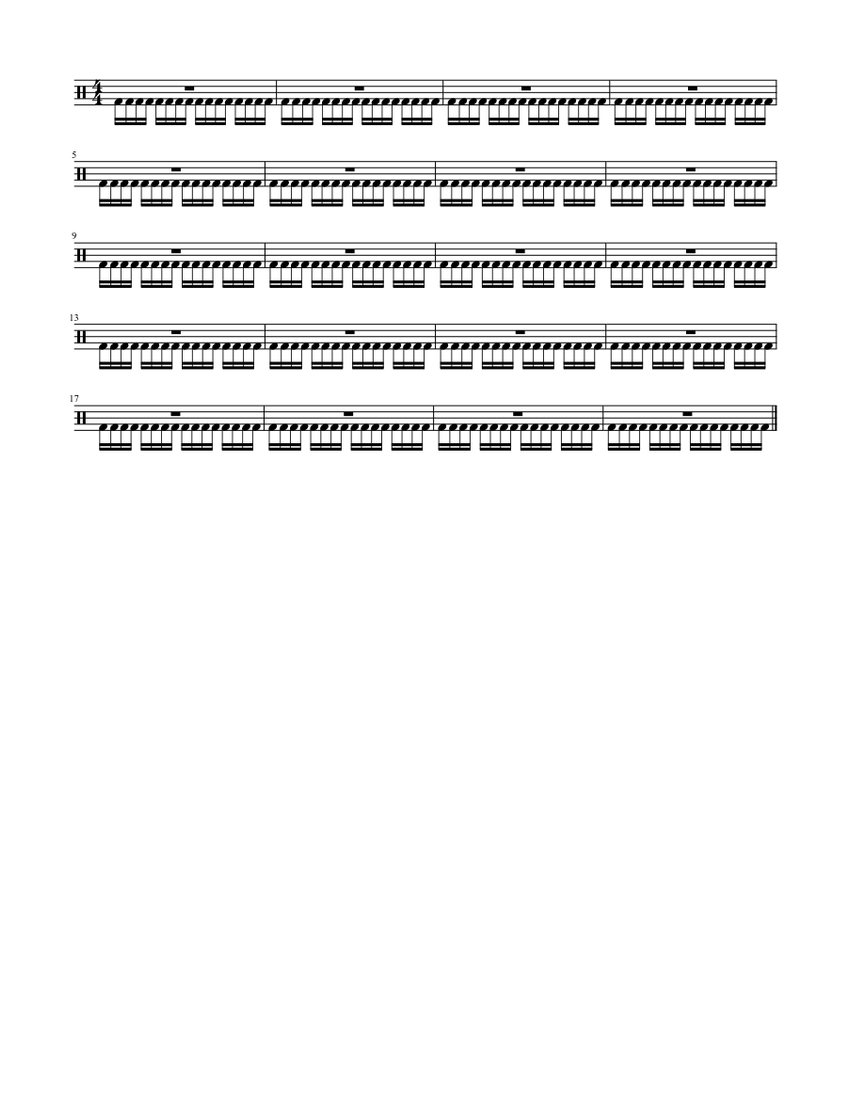 16th Bass Drum 4 Bars Per Line Sheet Music For Drum Group Solo 