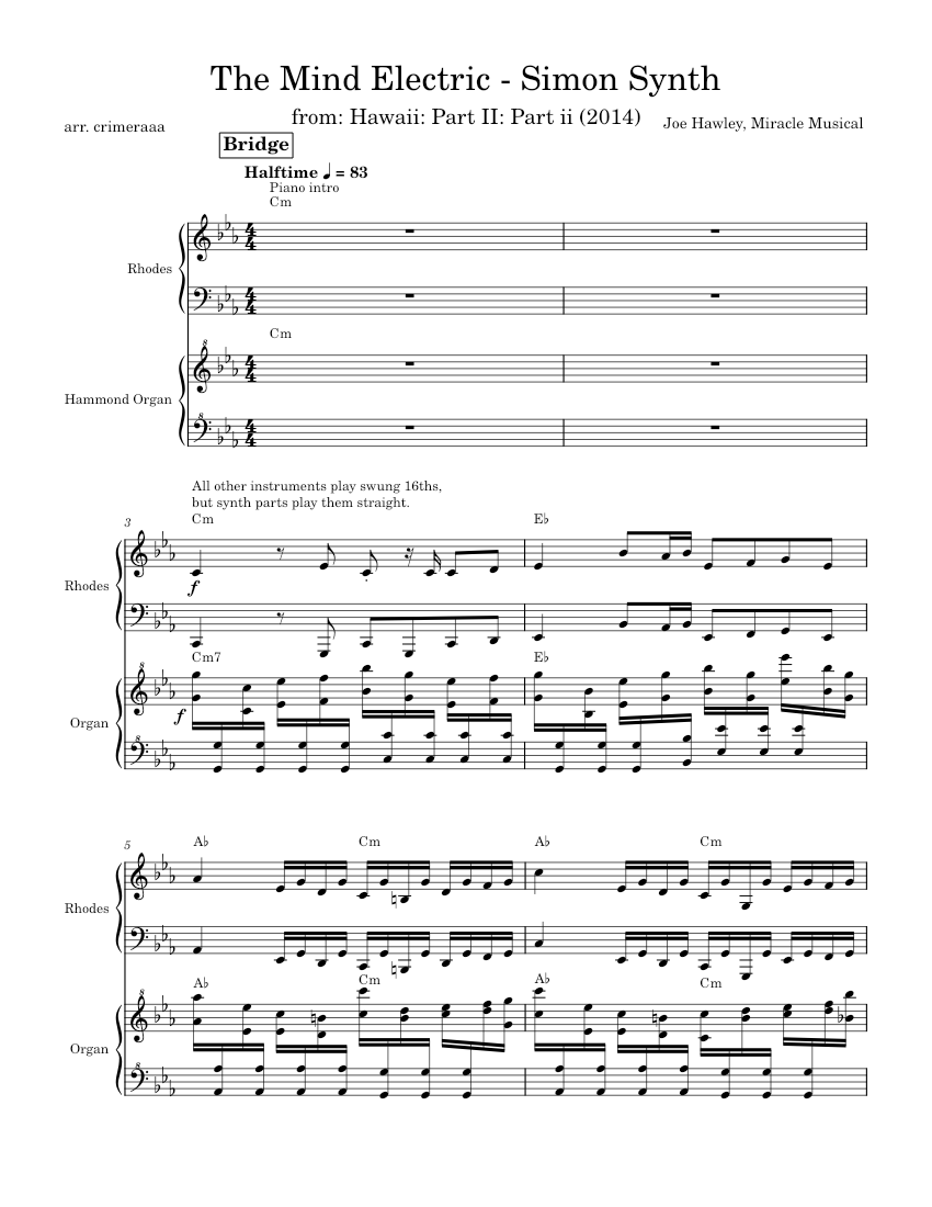 The Mind Electric (Simon Synth) - Miracle Musical Sheet Music for Piano ...