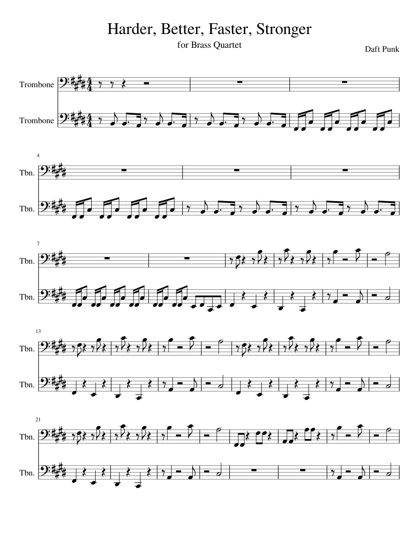 Harder, Better, Faster, Stronger E Major Sheet music for Trombone (Brass  Duet) | Musescore.com