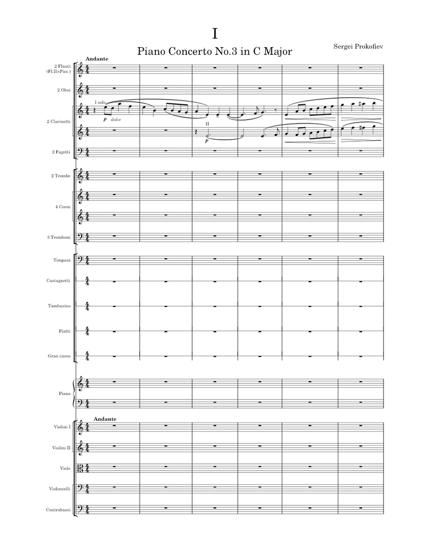Prokofiev - Piano Concerto No.3, Op.26, Movement 1 Sheet music for Piano,  Trombone, Tambourine, Flute piccolo & more instruments (Mixed Ensemble) |  Musescore.com