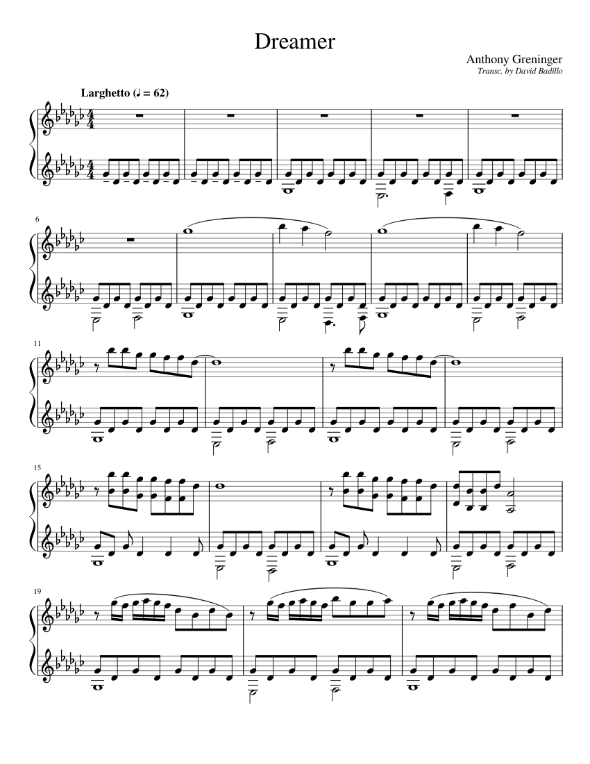 Dreamer Sheet Music For Piano Solo Musescore