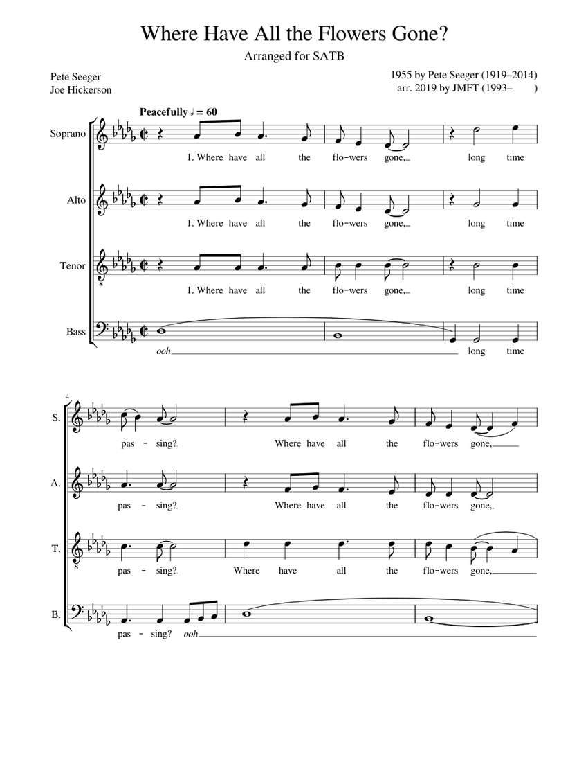 Where Have All the Flowers Gone? Sheet music for Soprano, Alto, Tenor