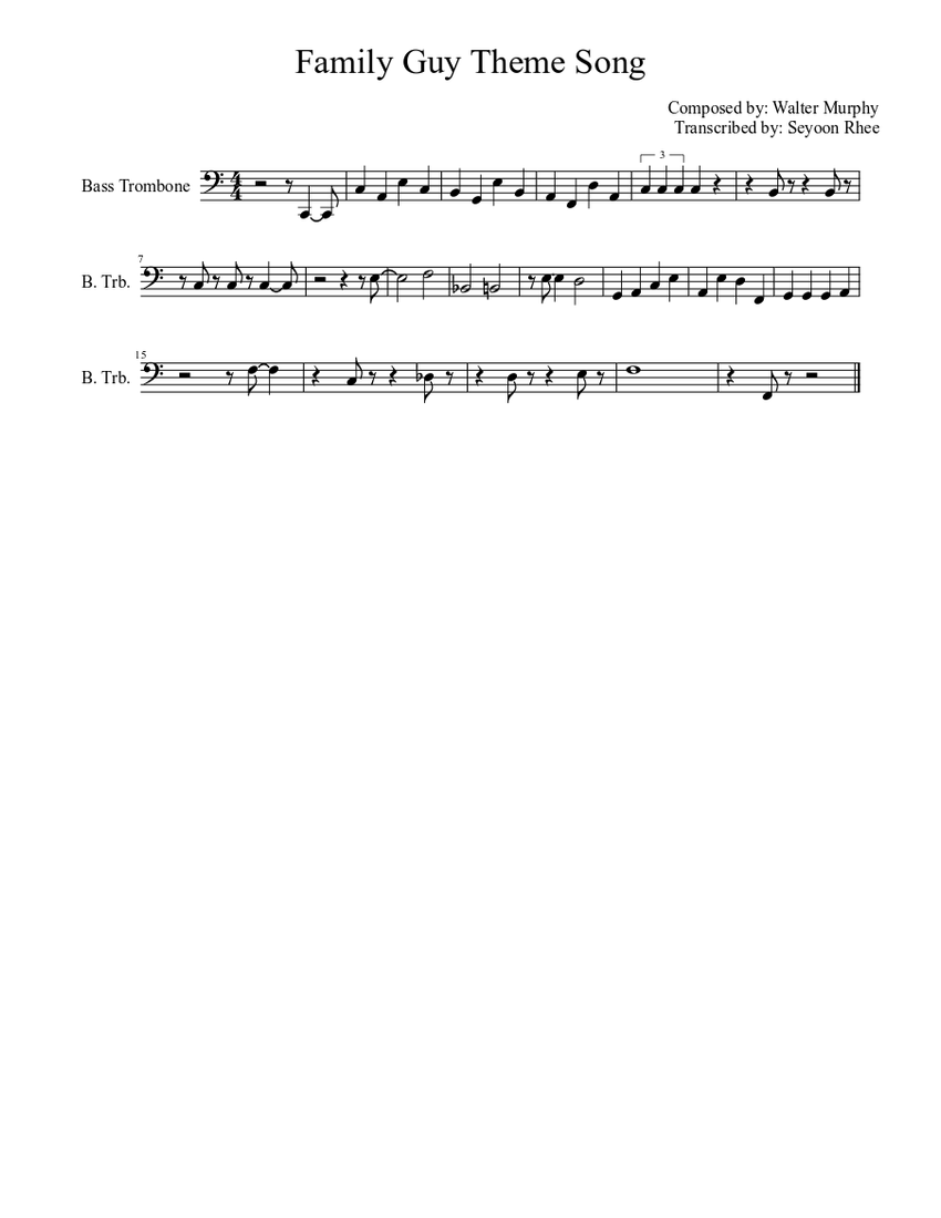 Family Guy Theme Song Part 3 Sheet music for Trombone (Bass) (Solo