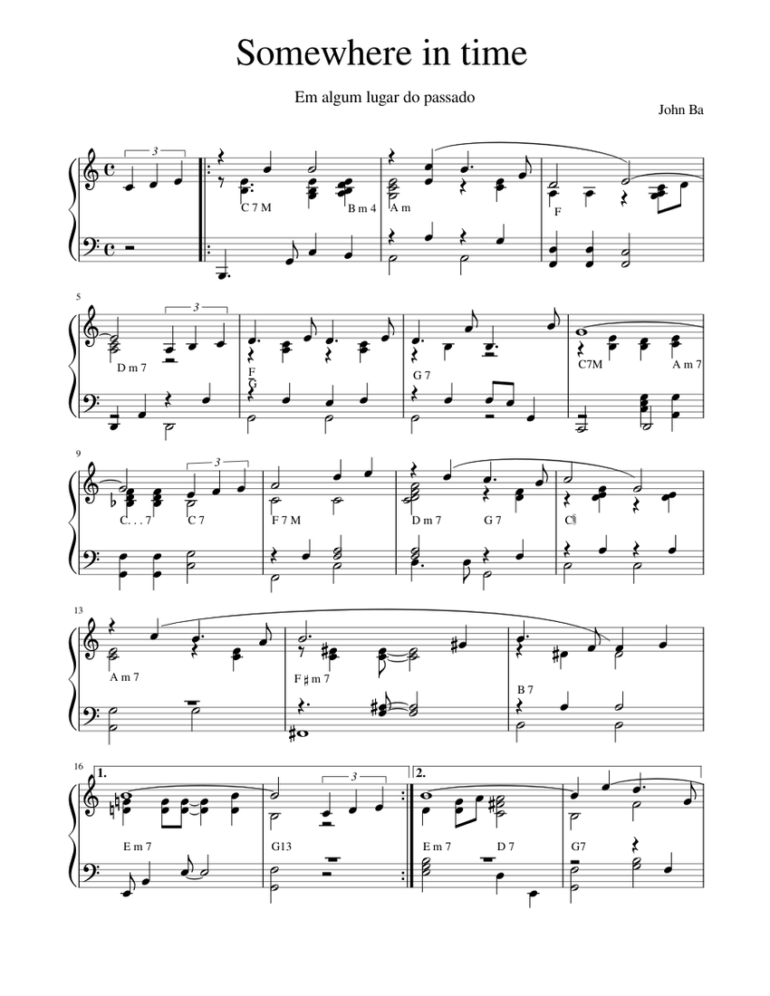 Somewhere in time Sheet music for Piano (Solo) | Musescore.com