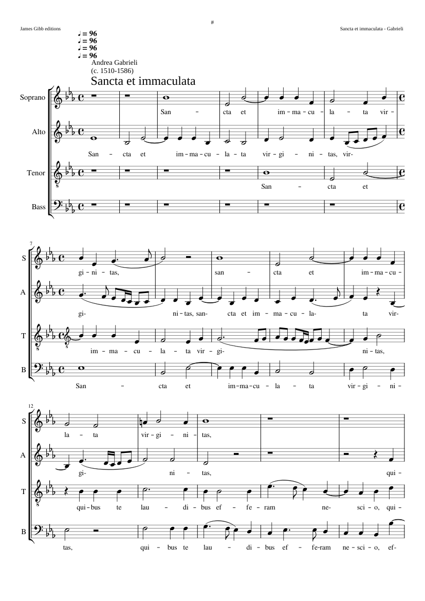 Sancta et immaculata a 4 (see also a 5vv setting)