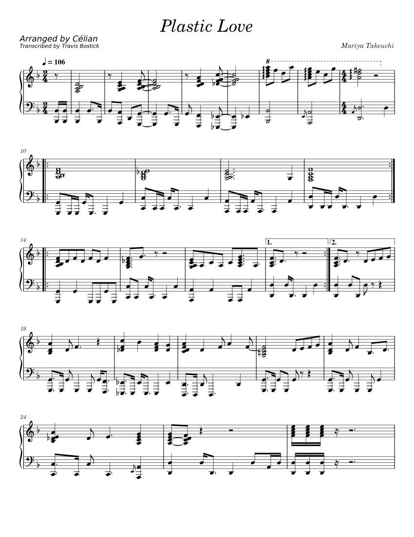 Plastic Love Mariya Takeuchi Sheet music for Piano (Solo)