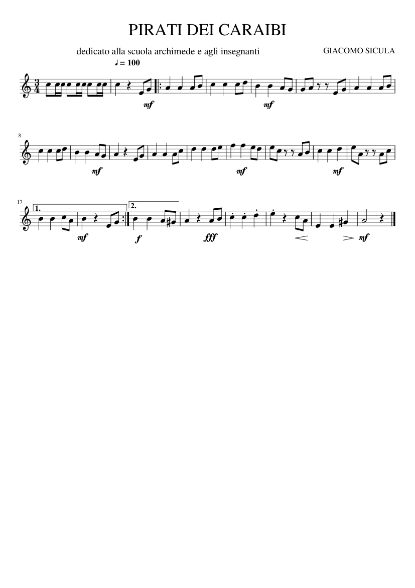 Pirati Dei Caraibi Sheet Music For Piano Solo Musescore Com