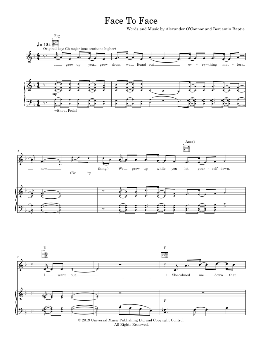 Play Official version of Face To Face Sheet Music by Rex Orange