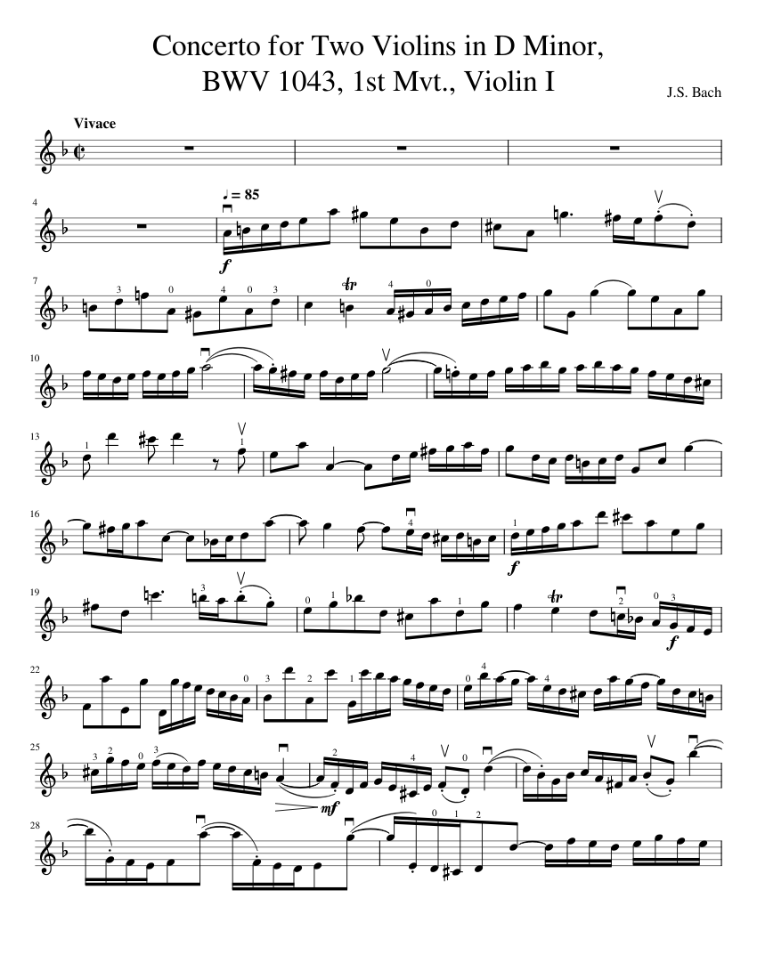 Concerto for Two Violins in D Minor, BWV 1043, 1st Mvt. (Violin I) - Bach  Sheet music for Violin (Solo) | Musescore.com