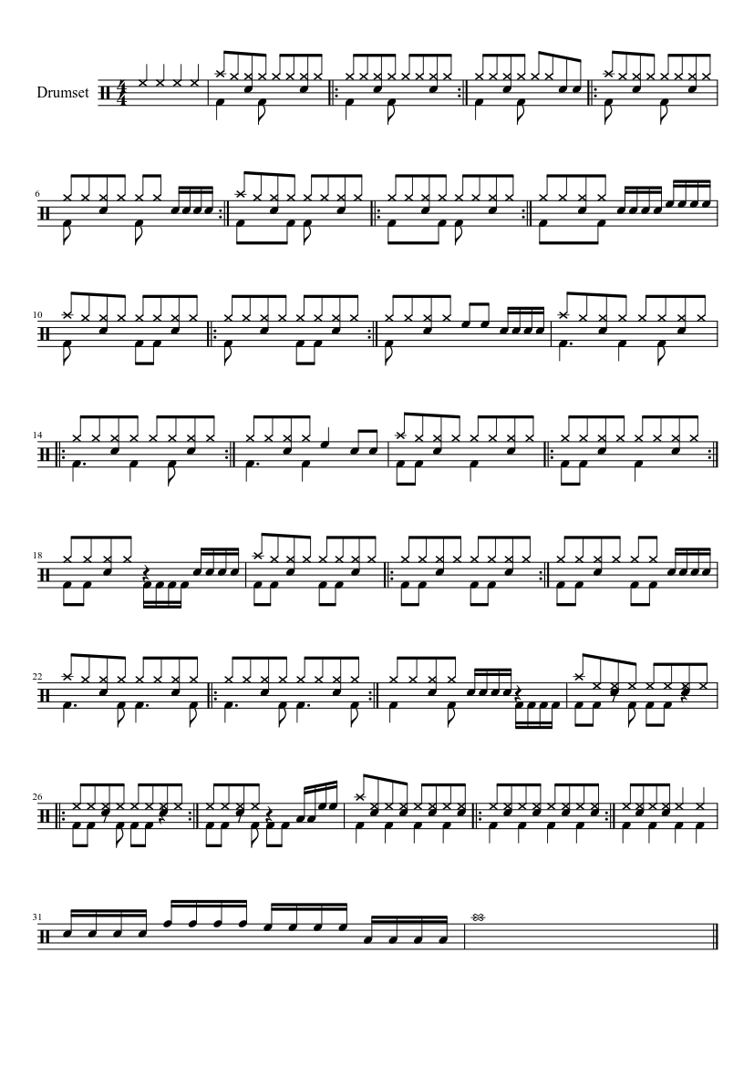 Drums rock grooves - 8th note - beginner practice Sheet music for Drum  group (Solo) | Musescore.com