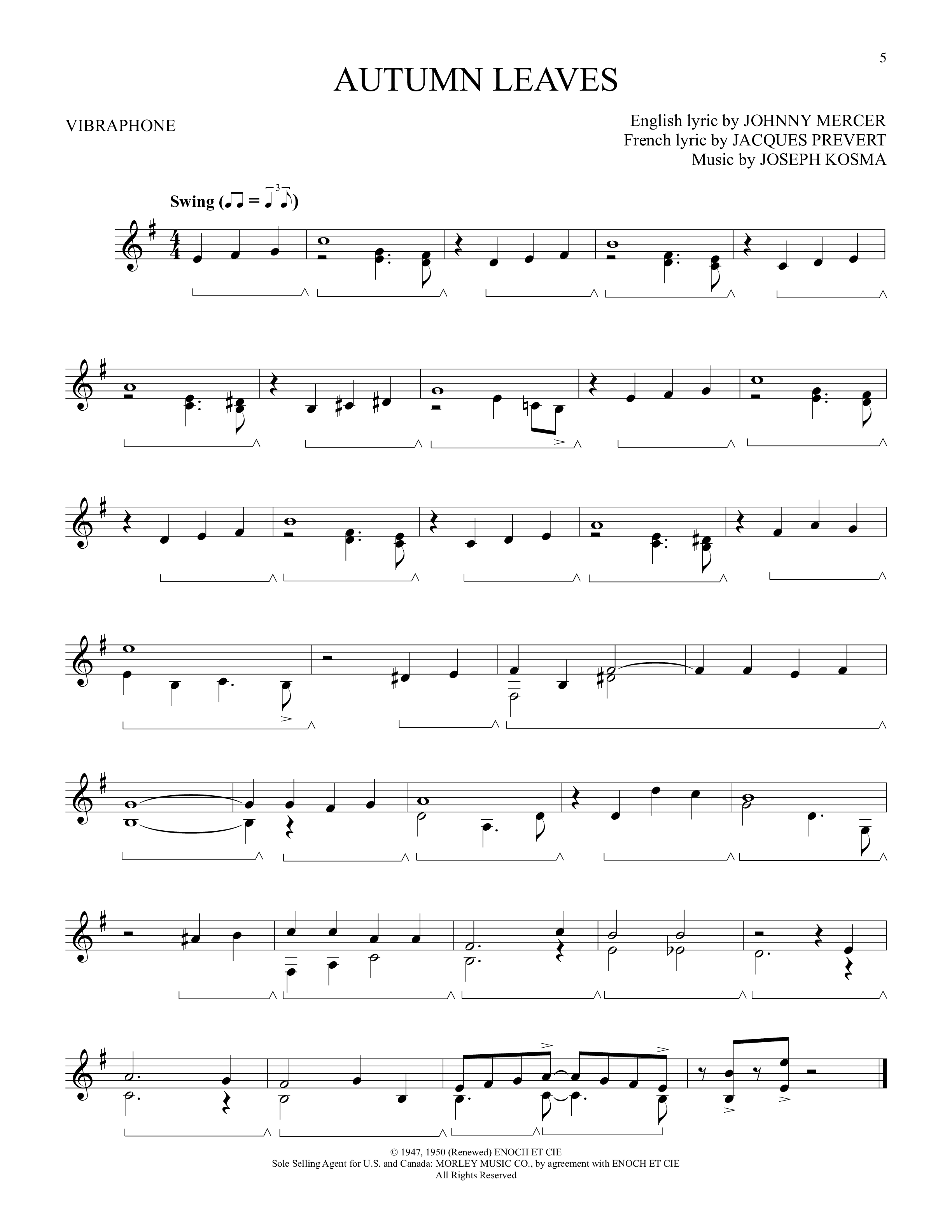 Play Official version of Autumn Leaves Sheet Music by Joseph Kosma ...