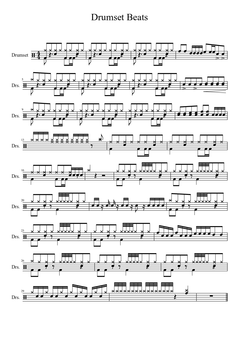 Drumset Beats Sheet music for Drum group (Solo) | Musescore.com