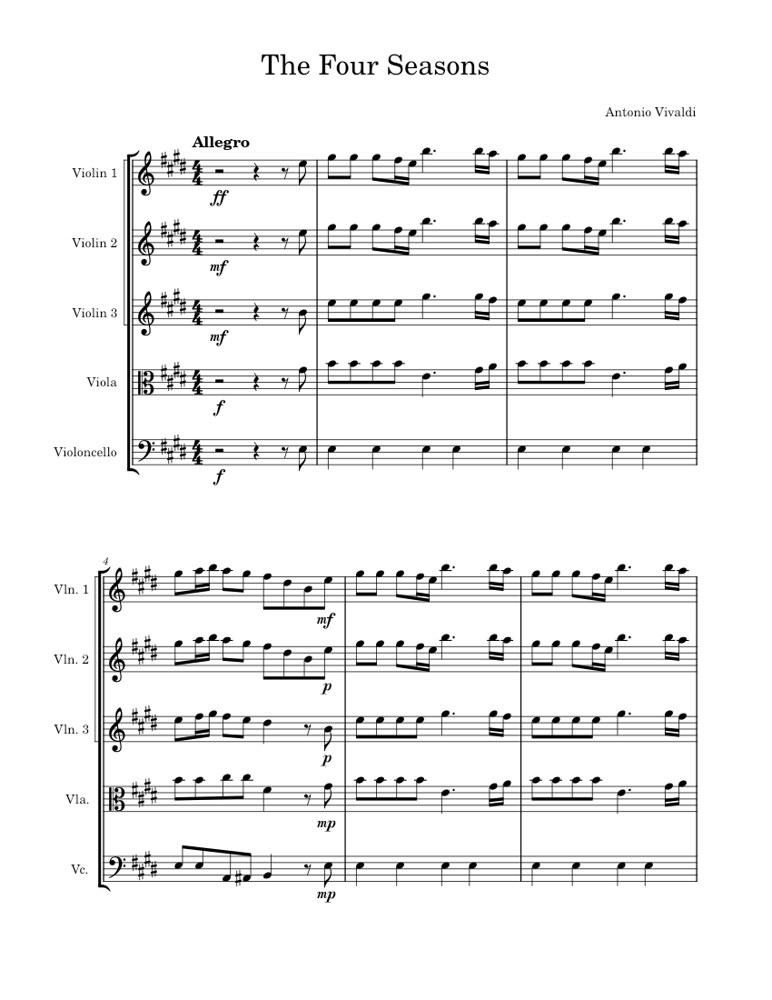 The Four Seasons-Le Quattro Stagioni– Antonio Vivaldi - piano tutorial