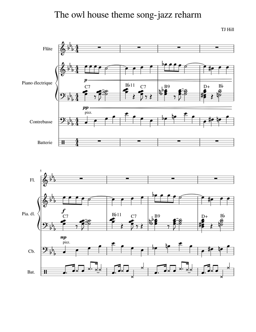 The owl house theme song-jazz version Sheet music for Piano, Flute