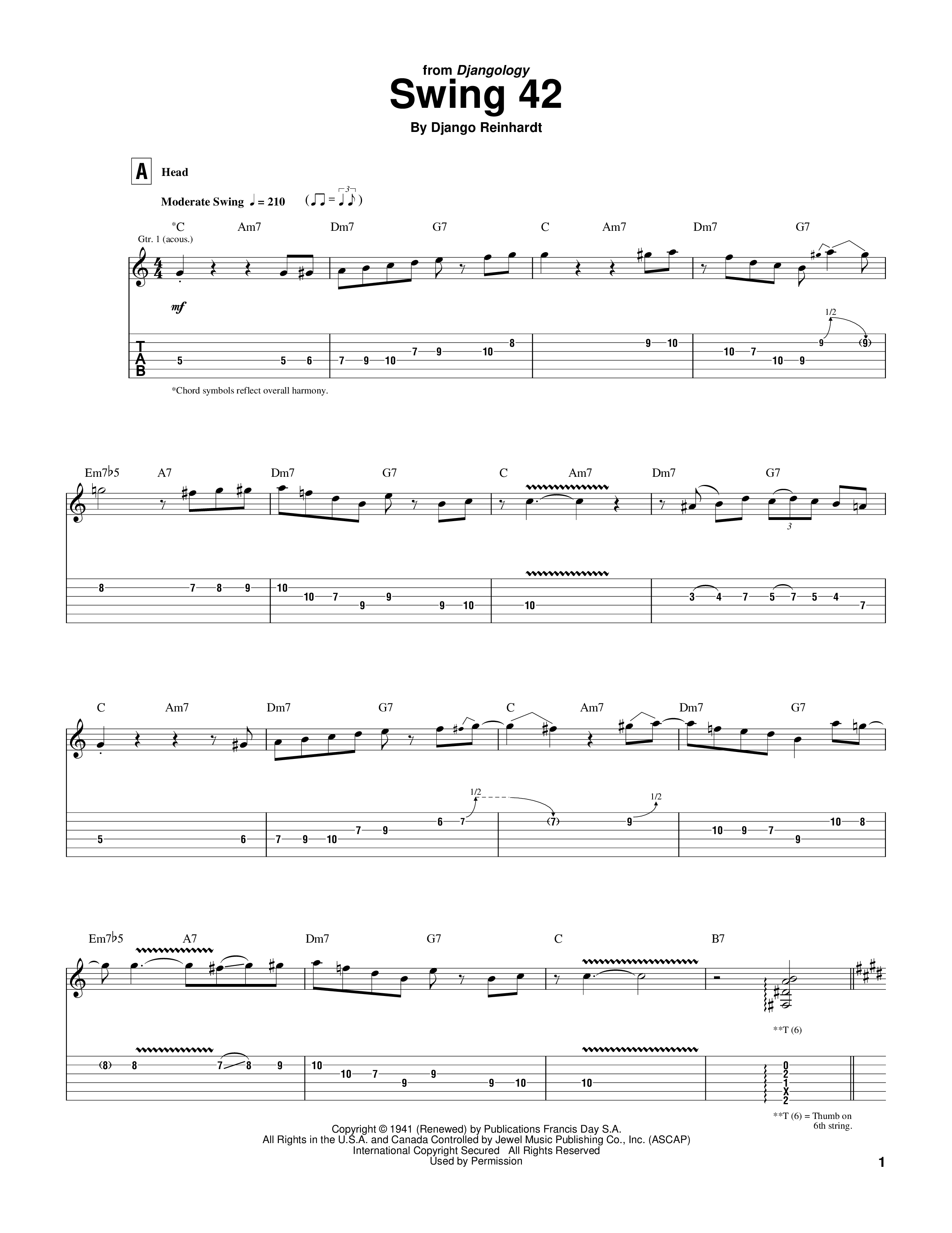 Play Official version of Swing 42 Sheet Music by Django Reinhardt