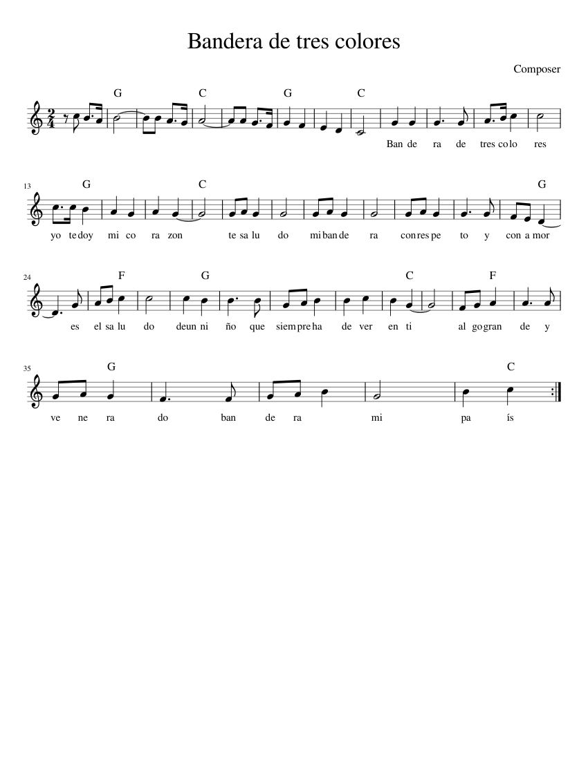 Bandera de 3 colores Sheet music for Piano (Solo) | Musescore.com