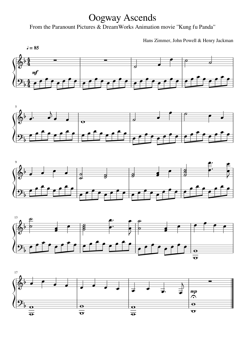 Oogway Ascends Sheet music for Piano (Solo) Easy | Musescore.com