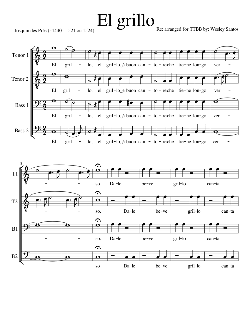 El grillo (Key of c) Sheet music for Tenor, Bass voice (Choral) |  Musescore.com