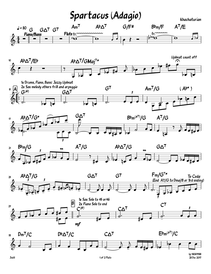 Spartacus (Adagio) Sheet music for Piano (Solo) | Musescore.com