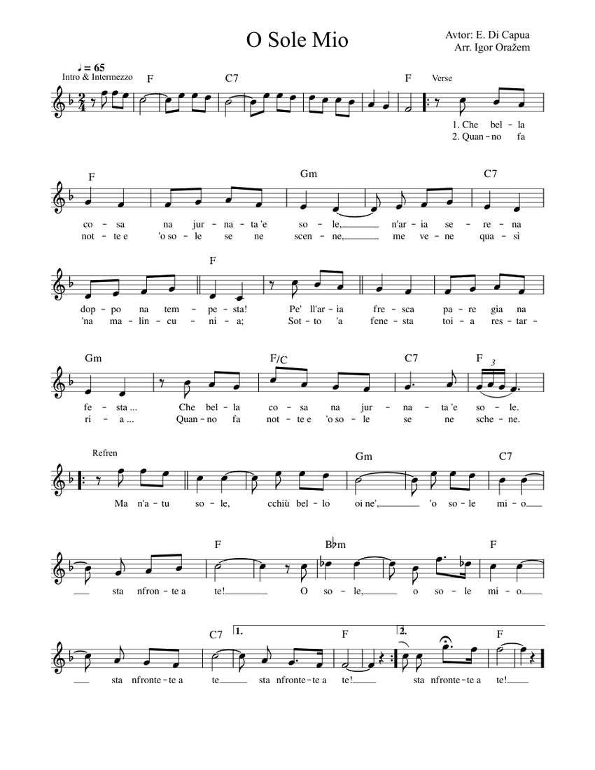 O sole mio Sheet music for Accordion (Solo) | Musescore.com