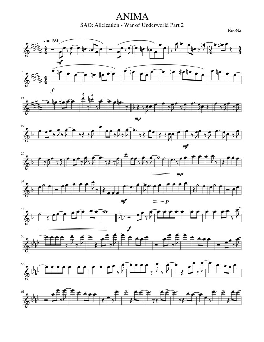 ANIMA Sheet music for Saxophone tenor (Solo) | Musescore.com