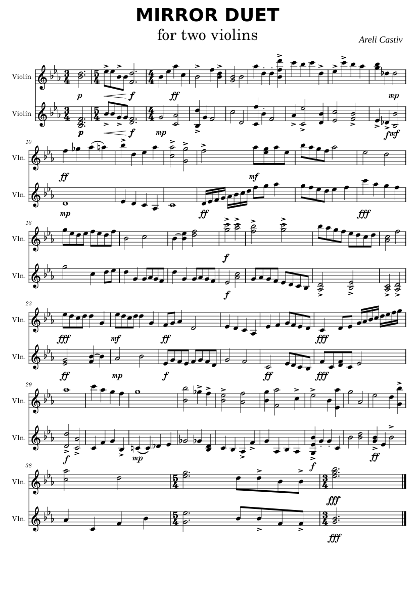 DUETO ESPEJO / MIRROR DUET / for two violins Sheet music for Violin ...