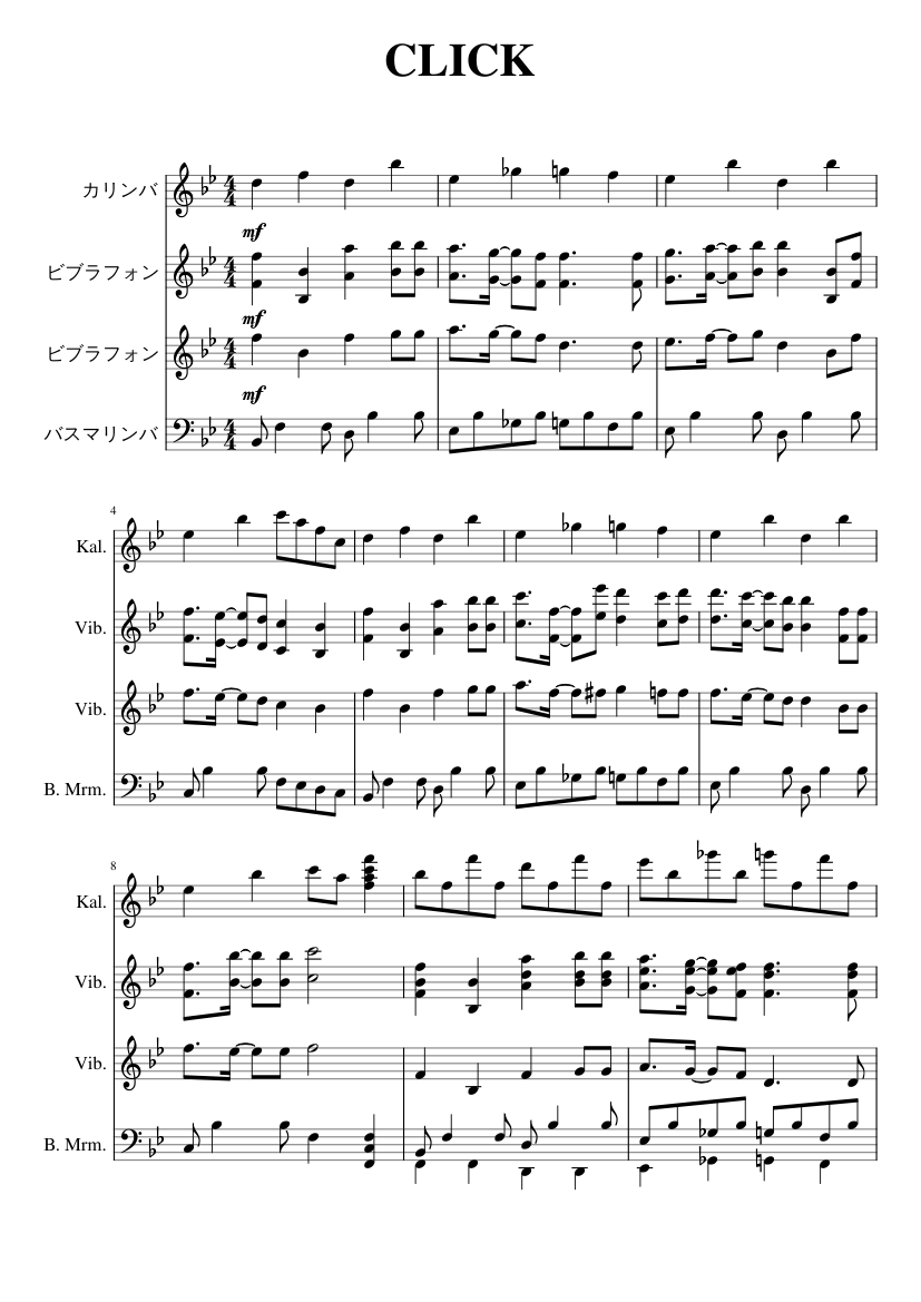 CLICK Sheet Music for Vibraphone, Marimba, Kalimba (Percussion Quartet ...