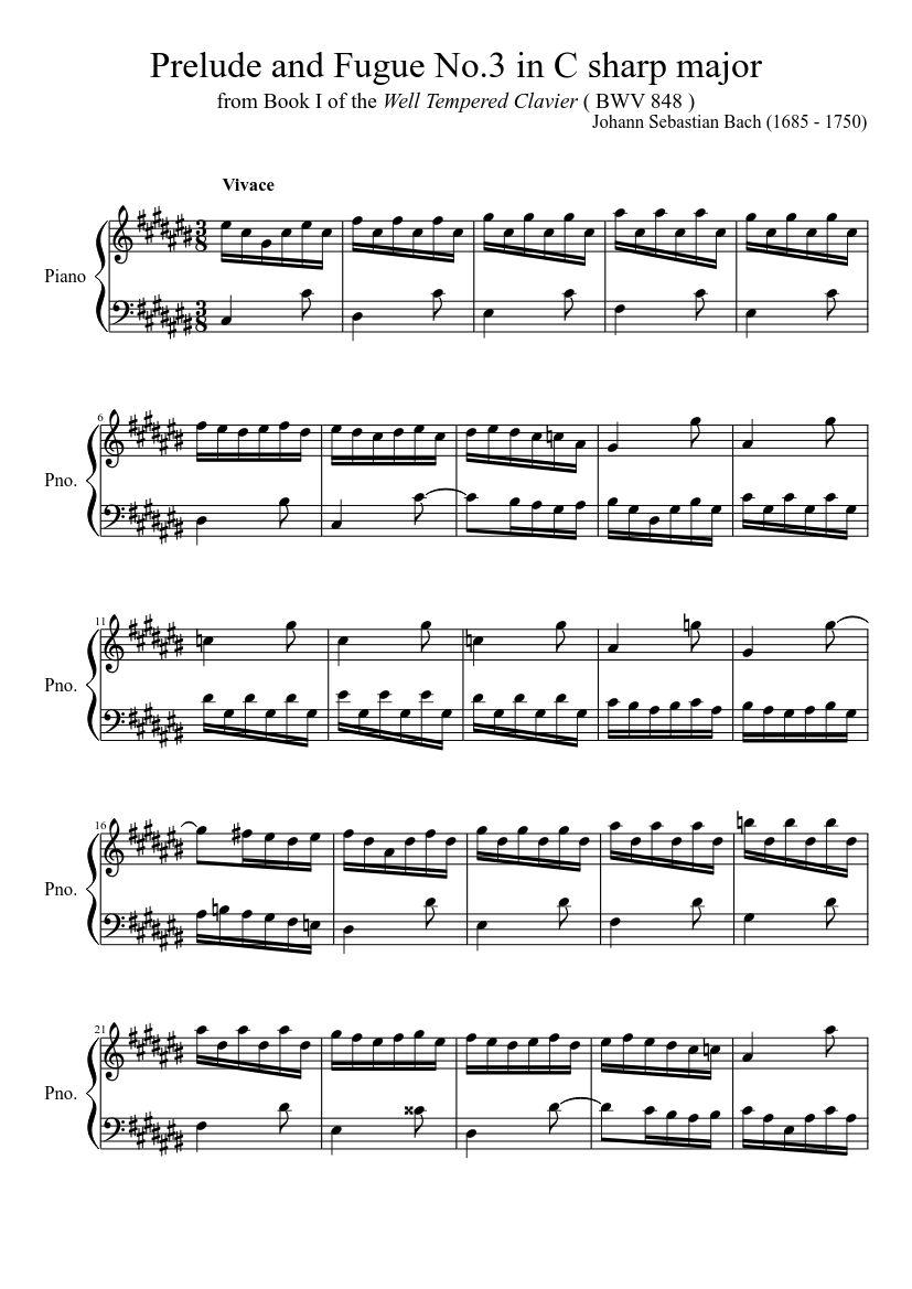 Bach - WTC - Prelude and Fugue No.3 in C sharp major (BWV 848) Sheet music  for Piano (Solo) | Musescore.com