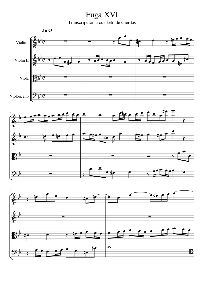 Bach: Fuga XVI Sheet music for Violin, Viola, Cello (String Quartet) |  Musescore.com