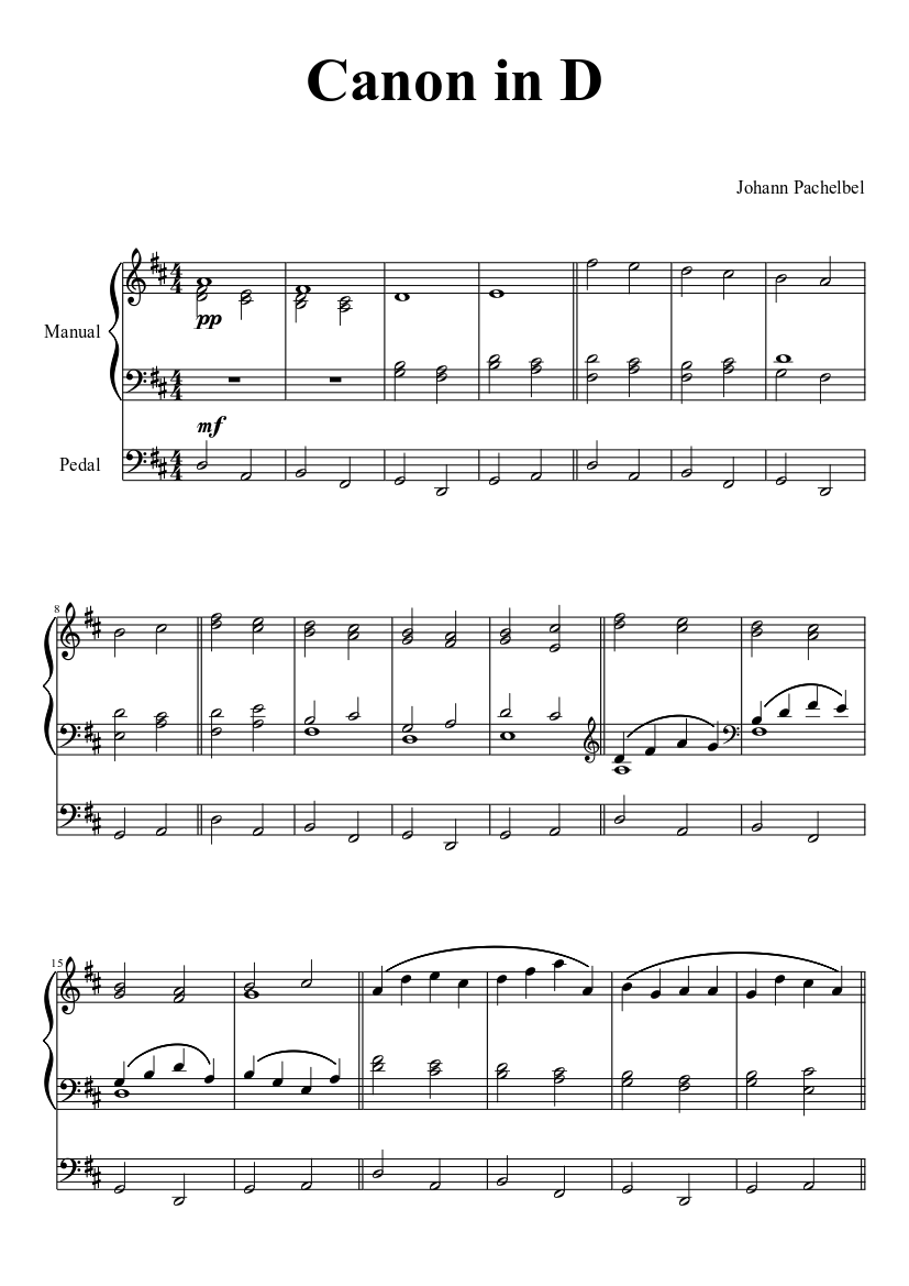 Johann Pachelbel - Canon in D for organ Sheet music for Organ (Mixed Duet)  | Musescore.com