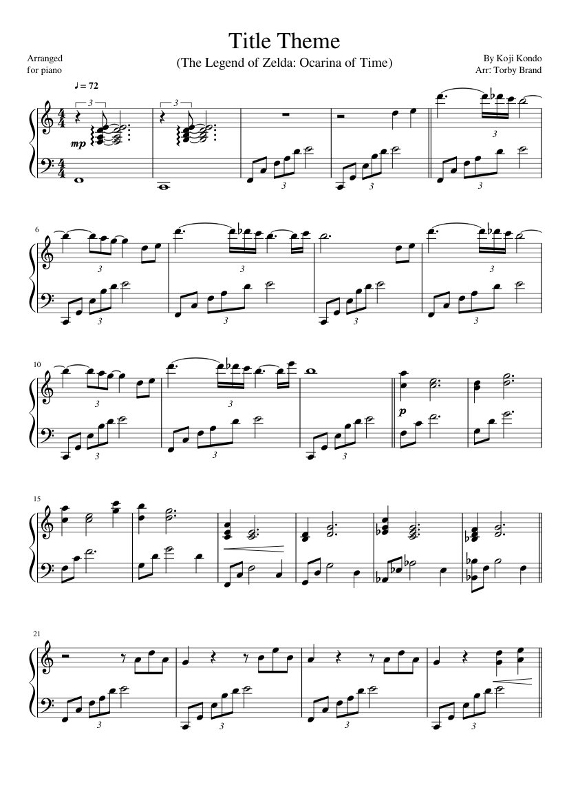 Title Theme (The Legend of Zelda: Ocarina of Time) Sheet music for Piano  (Solo) Easy | Musescore.com