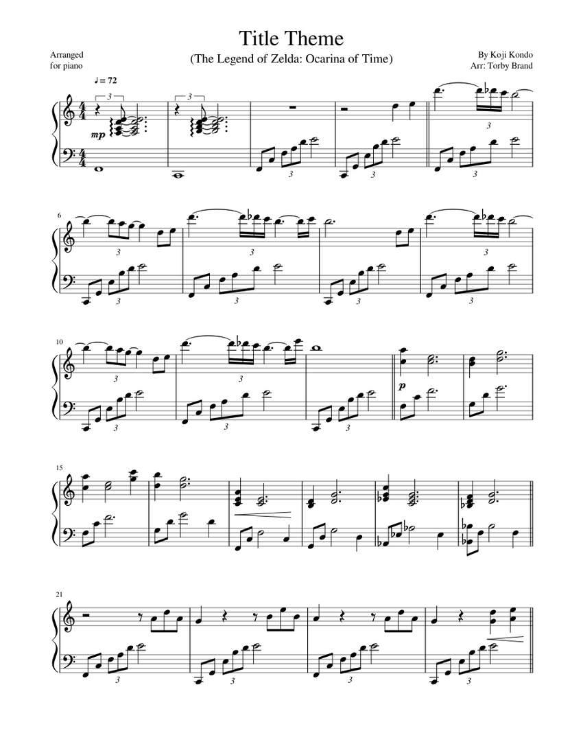 Title Theme (The Legend of Zelda: Ocarina of Time) Sheet music for Piano  (Solo) | Musescore.com