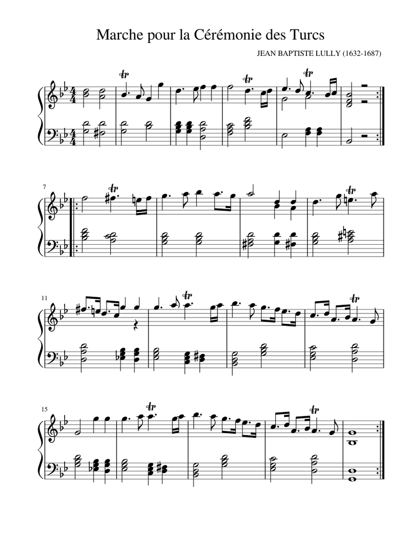 J. B. Lully - Marche pour la Ceremonie des Turcs Sheet music for Piano  (Solo) | Musescore.com