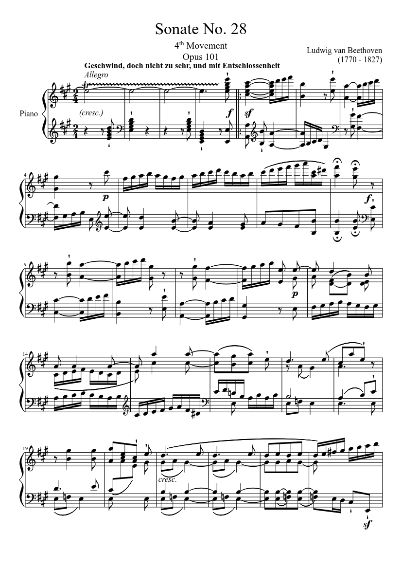 ソナタ第28番、第4楽章 楽譜 ピアノ (ソロ) | MuseScore.com