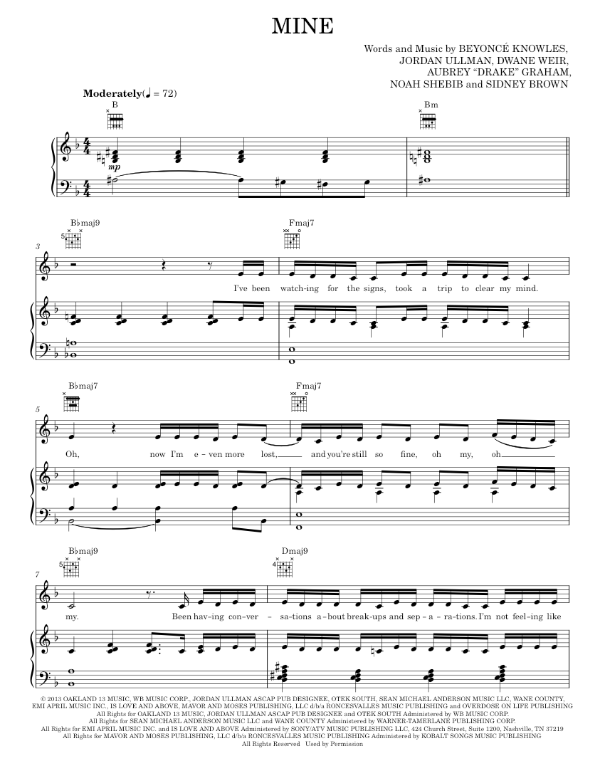 Play Official version of Mine sheet music by Beyoncé for Piano, Vocals ...