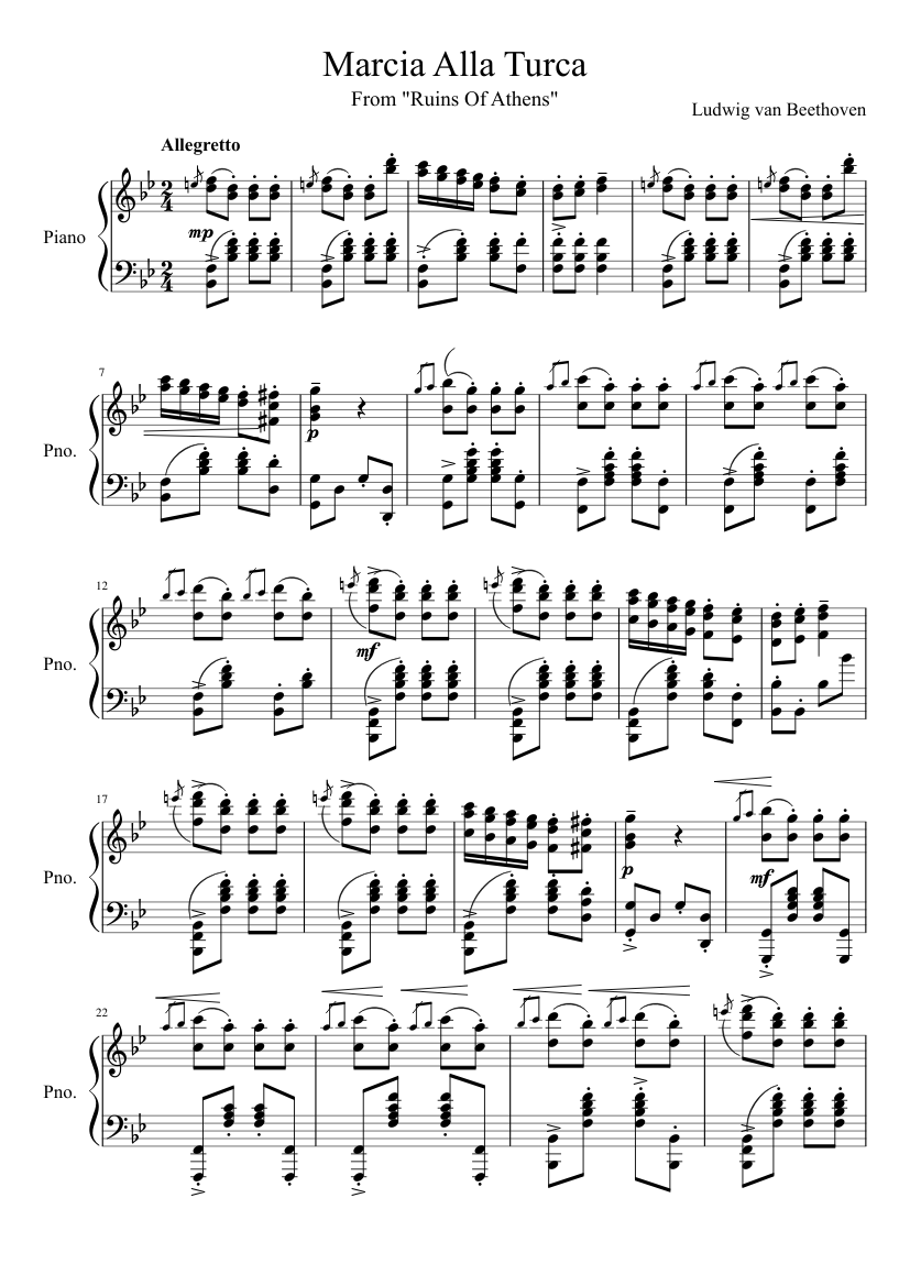 Turkish March - Beethoven Sheet music for Piano (Solo) | Musescore.com
