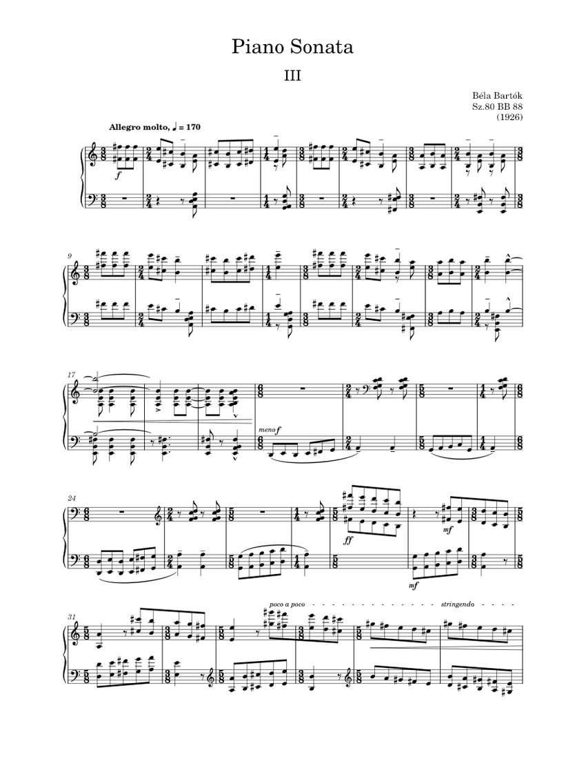 Piano Sonata, Sz. 80 BB 98 – Béla Bartók mov.3 Sheet music for Piano (Solo)  | Musescore.com