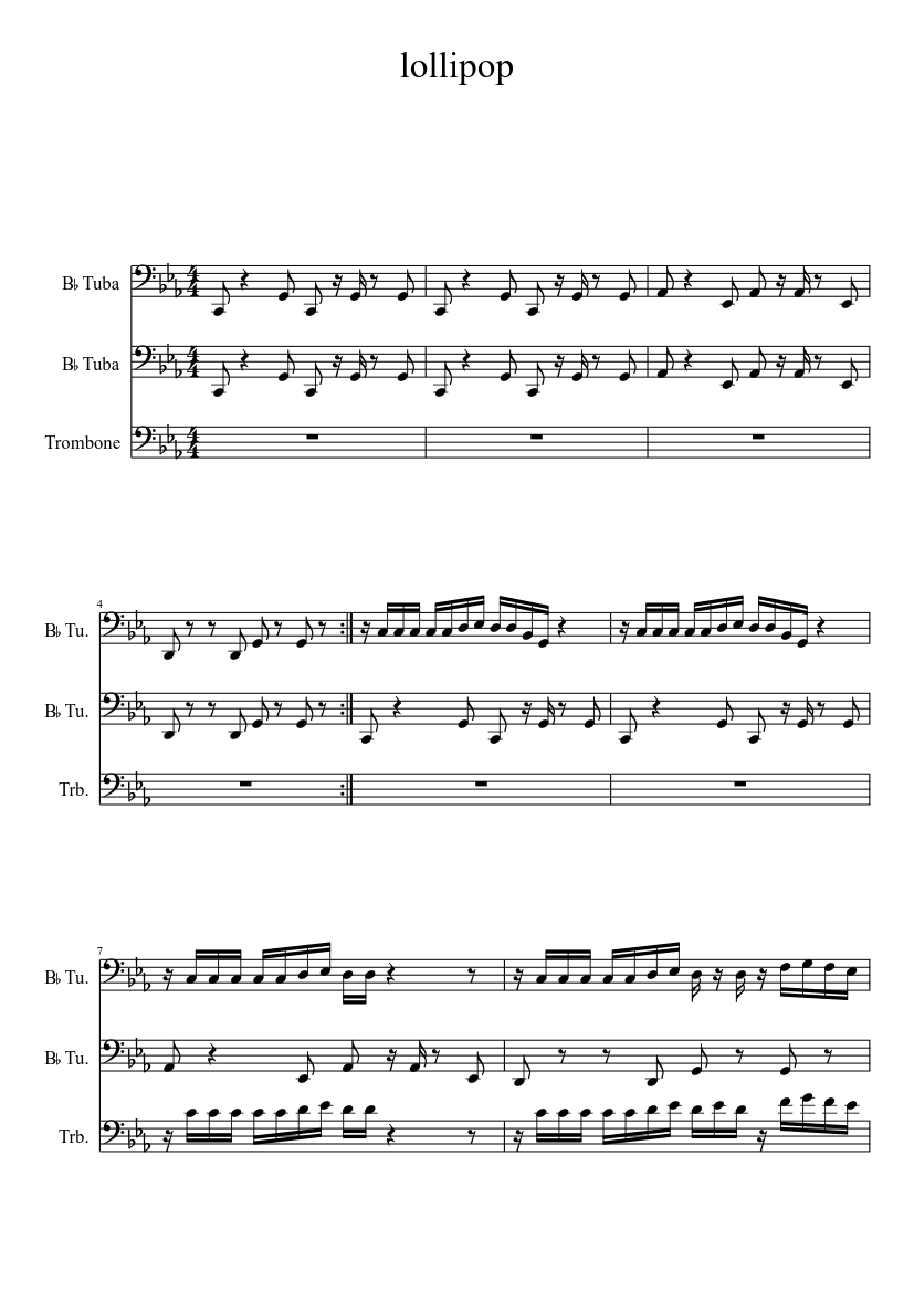 sad violin spongbob tuba fanfare Sheet music for Tuba (Mixed Trio)