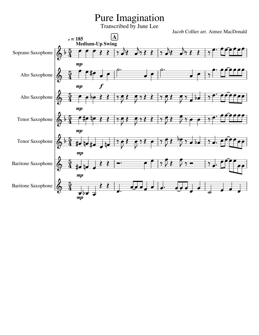 Pure Imagination Jacob Collier Sax Choir Sheet music for Saxophone alto, Saxophone tenor